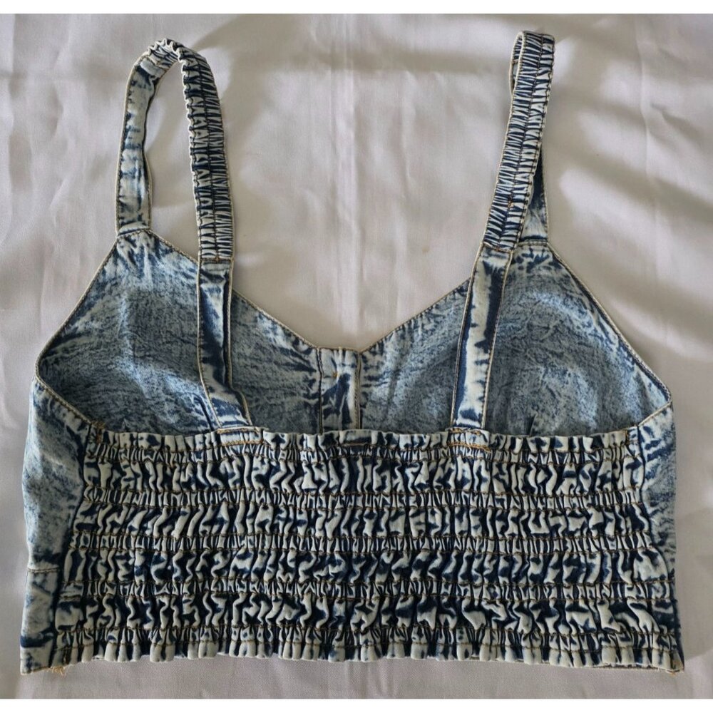 Live 4 Truth‎ Stone Wash Shirred Back Button Front Denim Bralette Cropped Top L - Picture 5 of 12